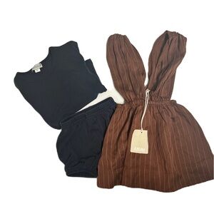 Bundle NWT Lilou Brown Stripe Jumper &  Oona Baby 2 piece ribbed navy set size 2